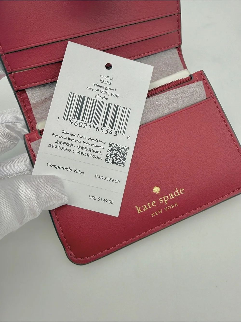 Kate Spade Phoebe Small Card Holder Rose Oil Pink Red